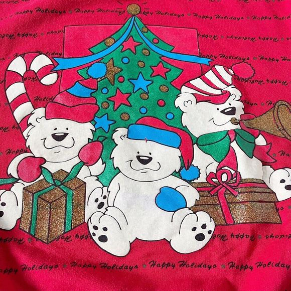 Vintage 90s Holiday Time Red Ugly Puff Paint Pullover Popover Sweatshirt Sweater - Picture 16 of 16